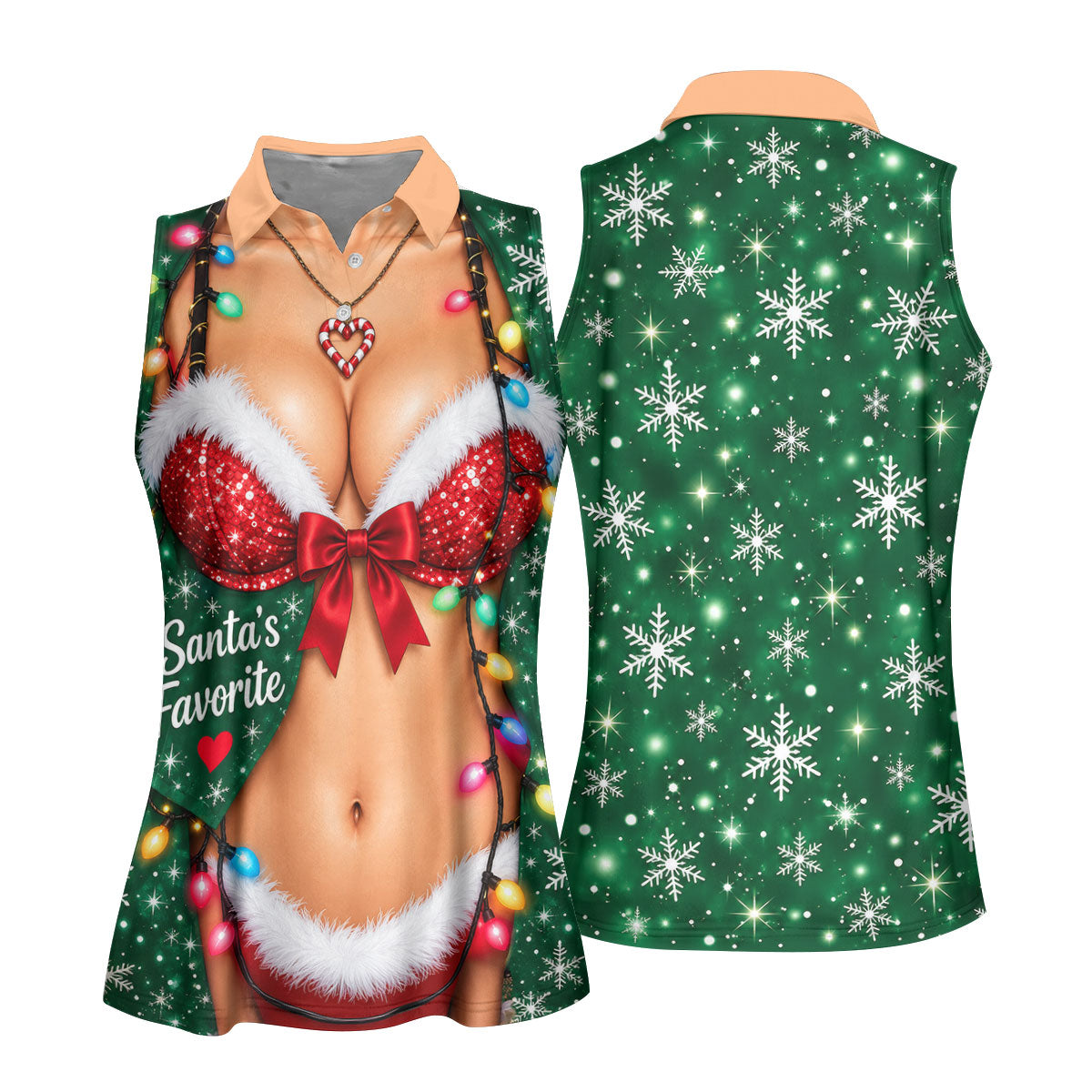Santa's Favorite Bikini Christmas Golf Shirt, Ladies Golf Apparel, Ladies Golf Tops