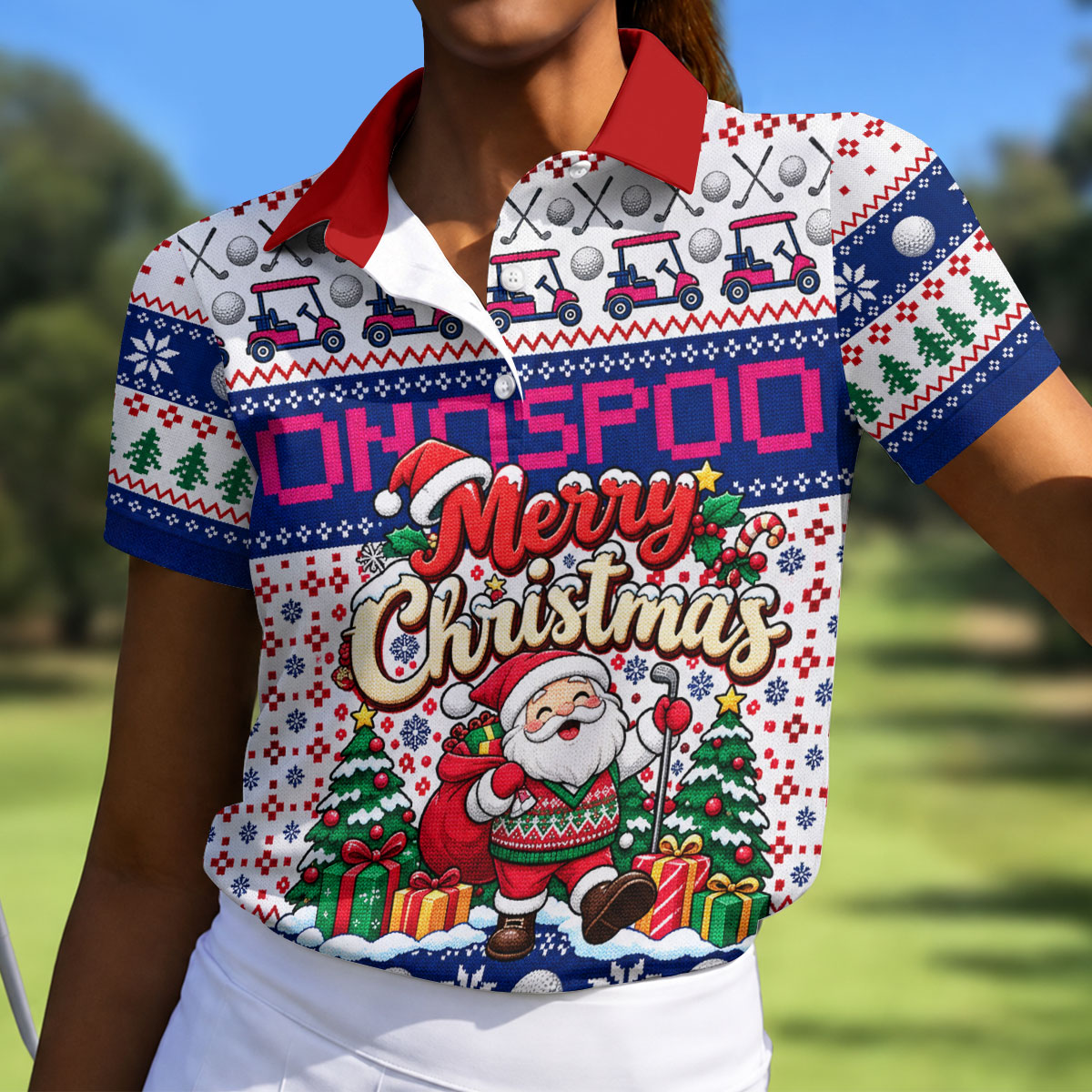 Santa Golf Balls Merry Christmas Golf Shirt, Womens Golf Tops, Ladies Golf Shirts