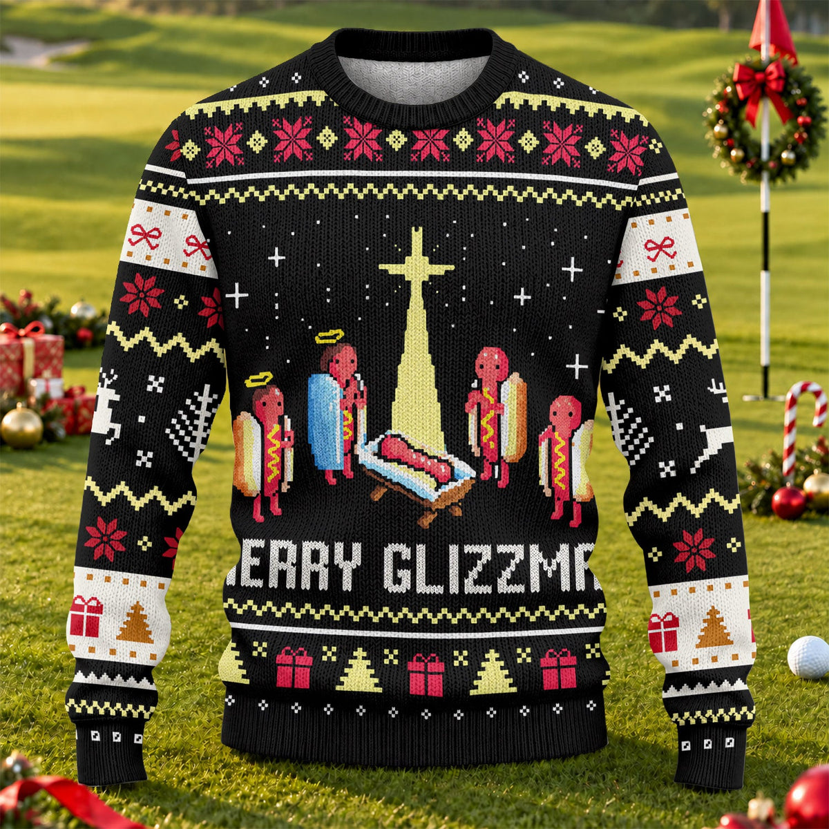 Ugly Christmas Sweater Merry Glizzmas Hot Dogs, Christmas Golf Gift, Golf Lover Gifts
