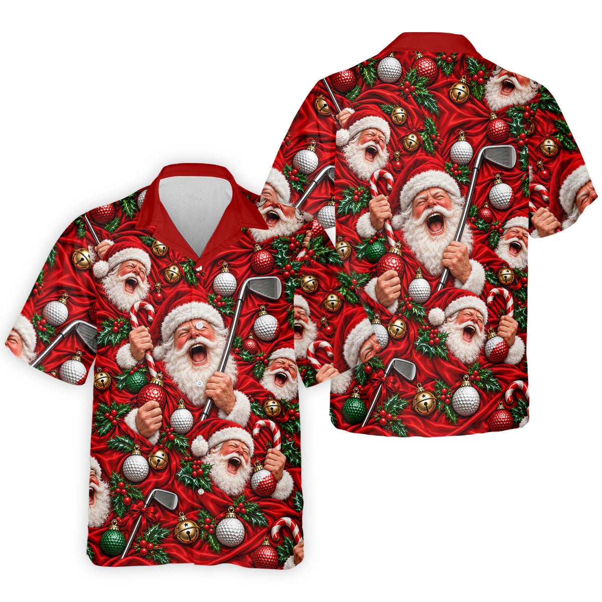 Santa Golf Ornaments Christmas Golf Shirt, Golf Shirts For Men, Mens Golf Shirts