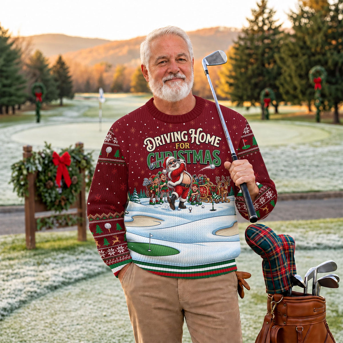 Ugly Christmas Sweater Driving Home For Christmas, Golf Lover Gifts, Funny Xmas Gift