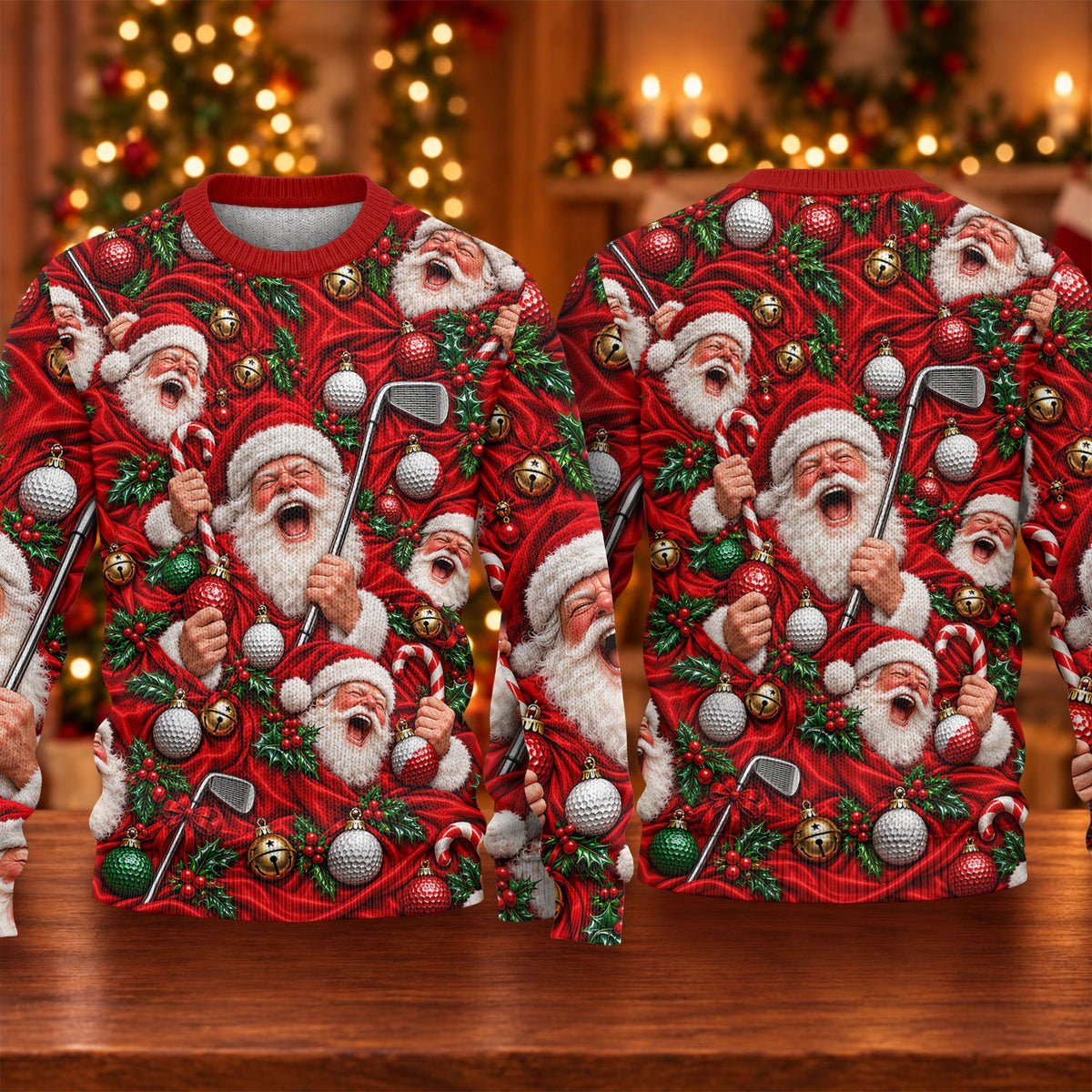 Ugly Christmas Sweater Santa Golf Ornaments, Ugly Sweater Party, Christmas Gifts