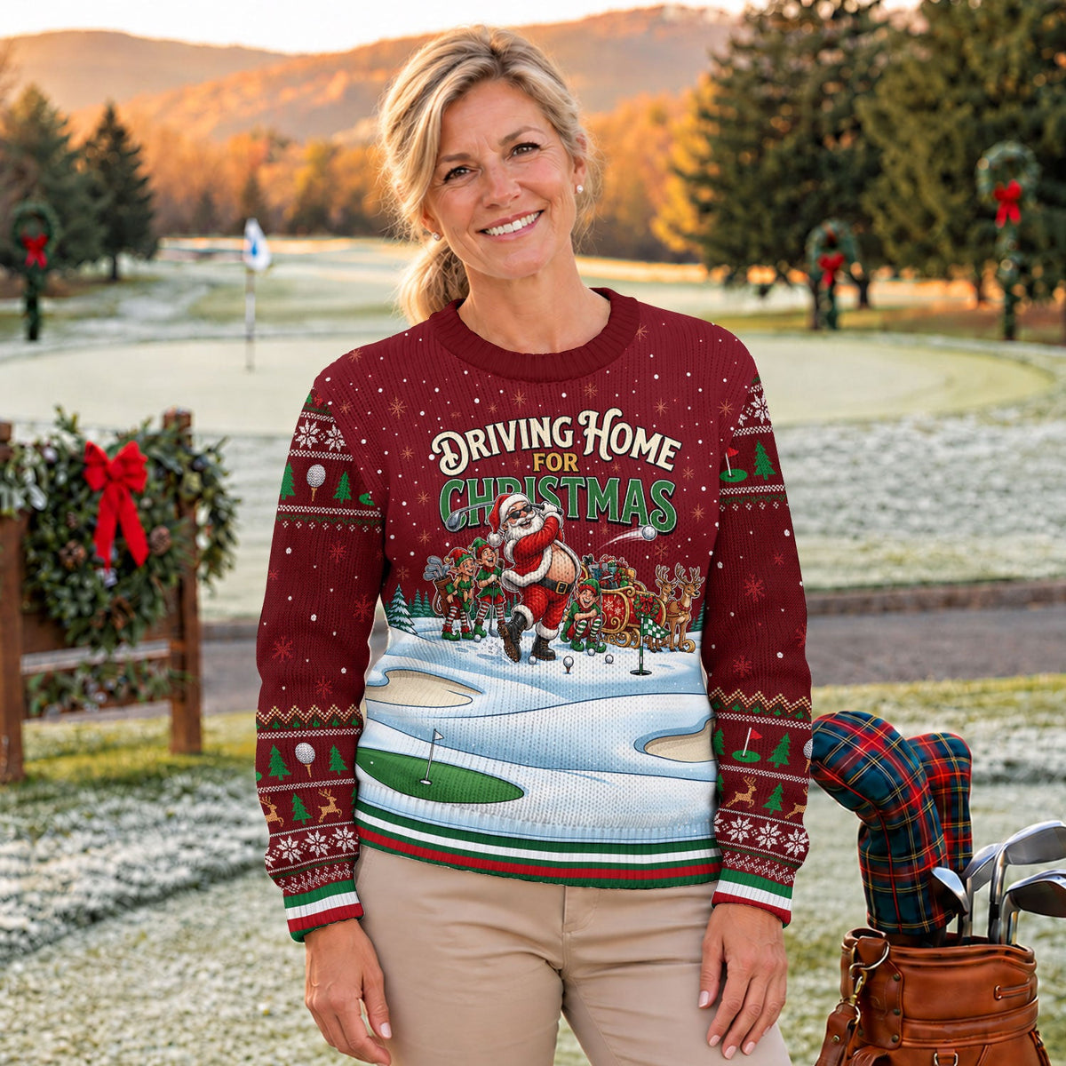 Ugly Christmas Sweater Driving Home For Christmas, Golf Lover Gifts, Funny Xmas Gift