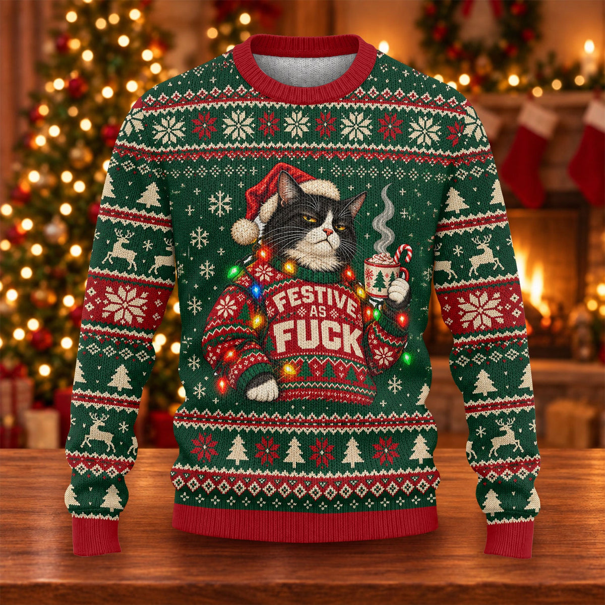 Ugly Christmas Sweater Festive Cat Lights, Ugly Sweater Party, Christmas Golf Gift