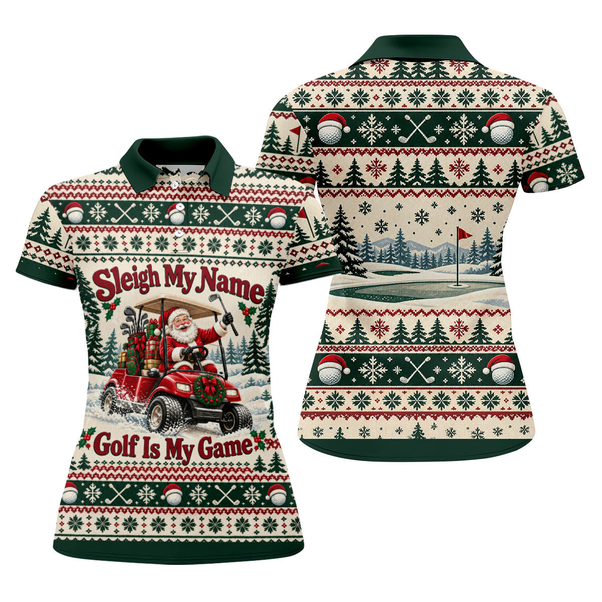 Sleigh My Name Golf Cart Christmas Golf Shirt, Womens Golf Tops, Womens Golf Apparel
