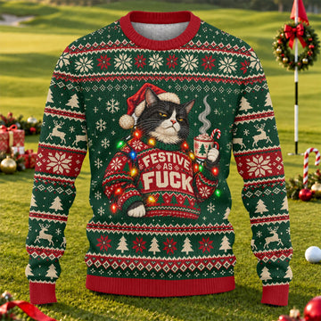 Ugly Christmas Sweater Festive Cat Lights, Ugly Sweater Party, Christmas Golf Gift
