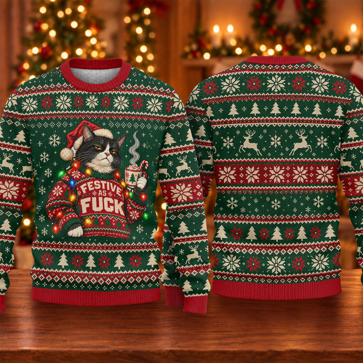 Ugly Christmas Sweater Festive Cat Lights, Ugly Sweater Party, Christmas Golf Gift