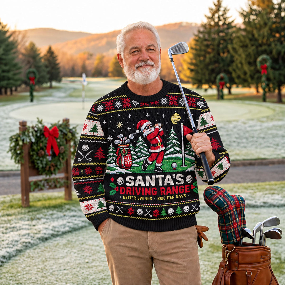Ugly Christmas Sweater Santa Driving Range, Ugly Sweater Party, Holiday Party Sweater