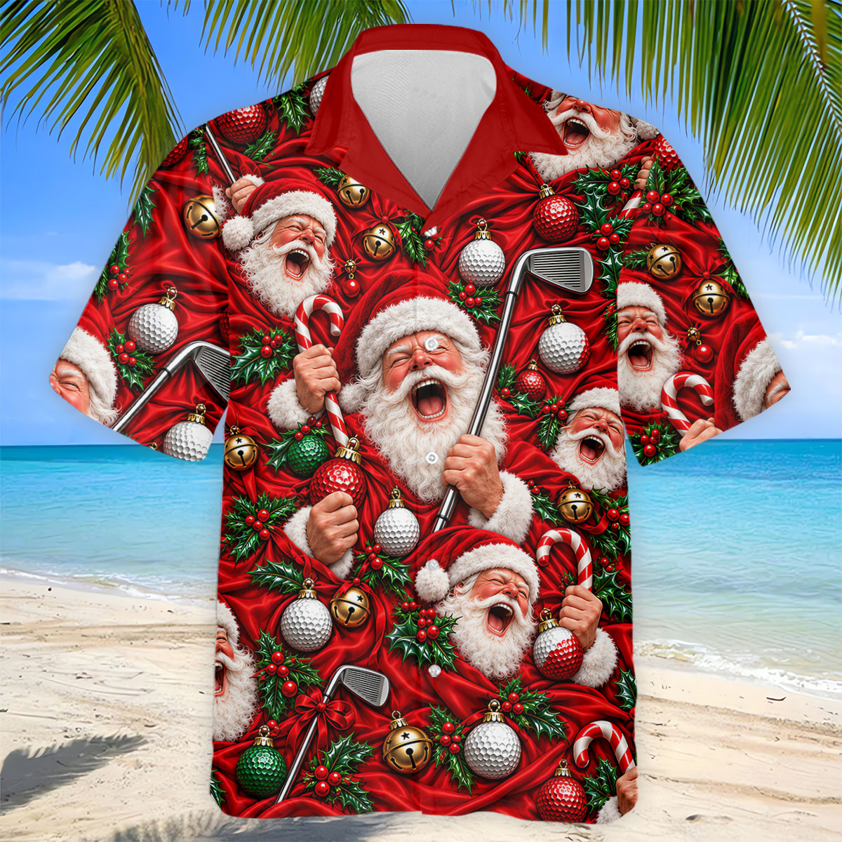 Santa Golf Ornaments Christmas Golf Shirt, Golf Shirts For Men, Mens Golf Shirts