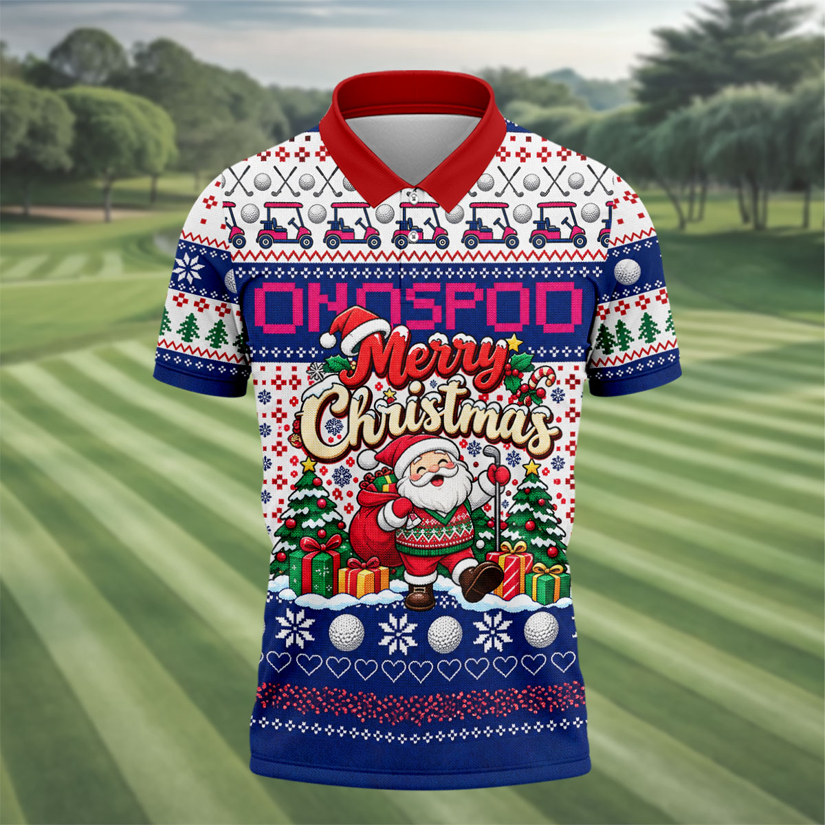 Santa Golf Balls Merry Christmas Golf Shirt, Mens Golf Polo, Funny Mens Golf Shirts