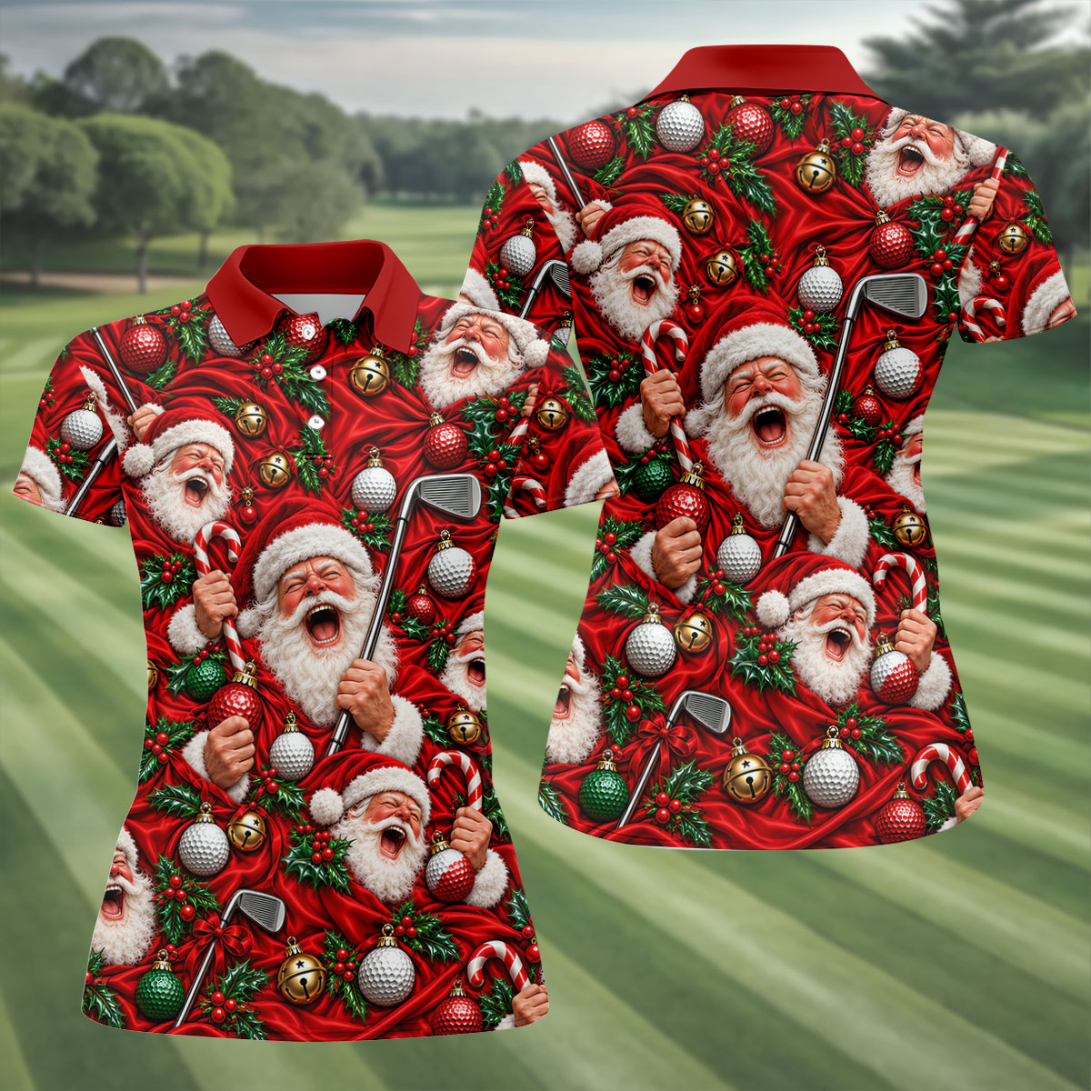 Santa Golf Ornaments Christmas Golf Shirt, Womens Golf Tops, Golf Gifts For Women