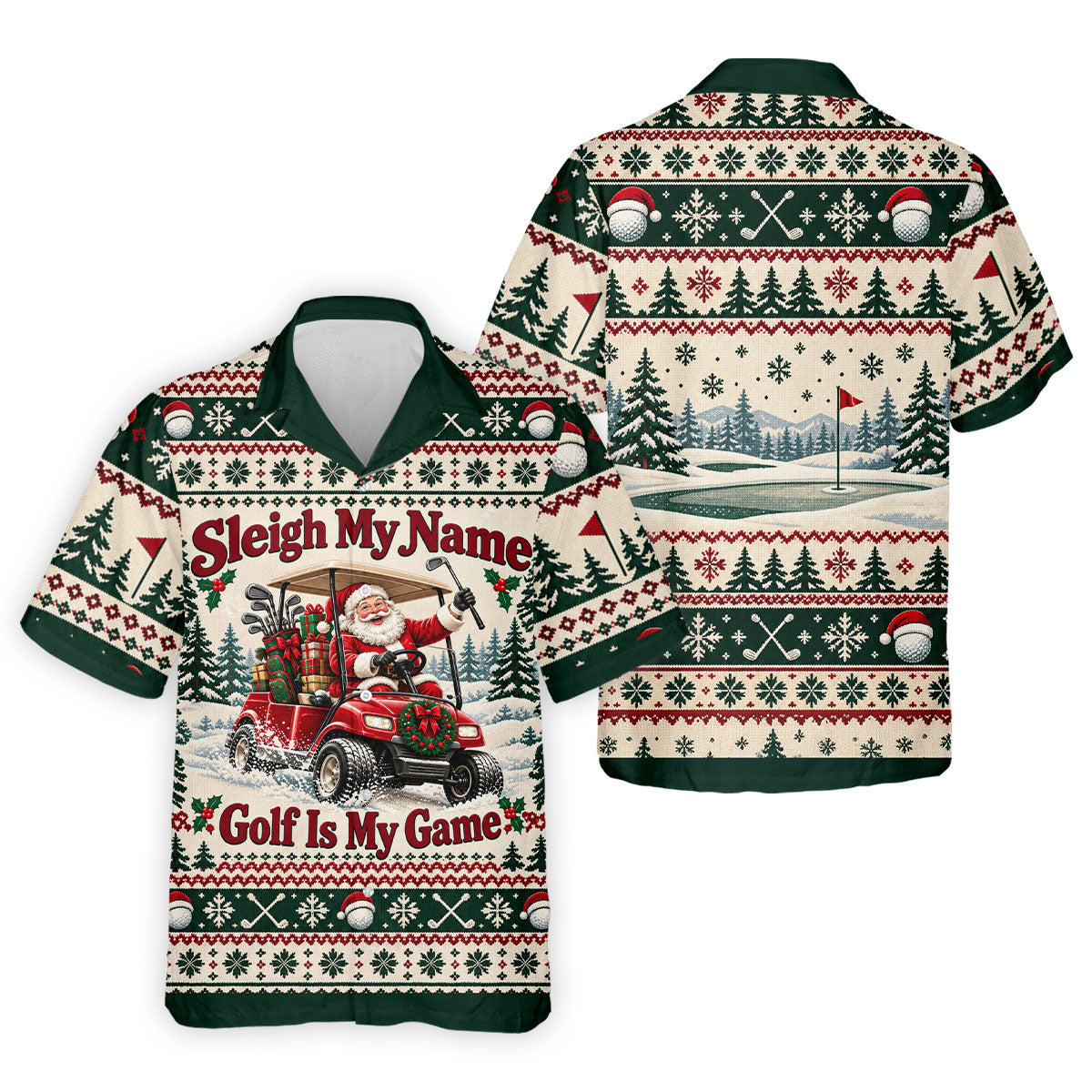Sleigh My Name Golf Cart Christmas Golf Shirt, Mens Golf Polo, Mens Golf Apparel