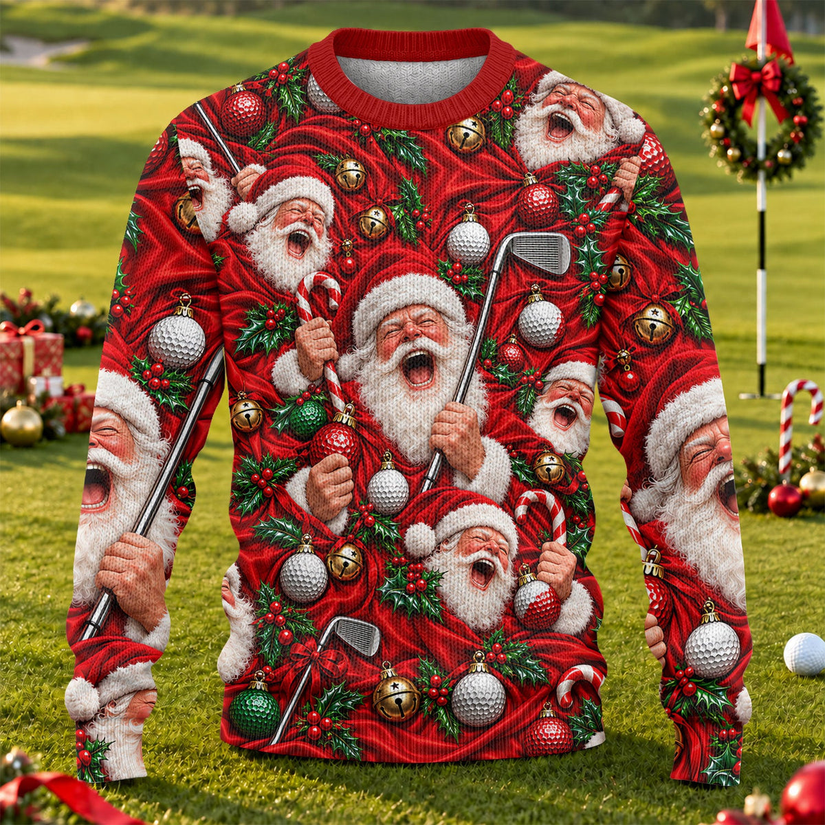 Ugly Christmas Sweater Santa Golf Ornaments, Ugly Sweater Party, Christmas Gifts