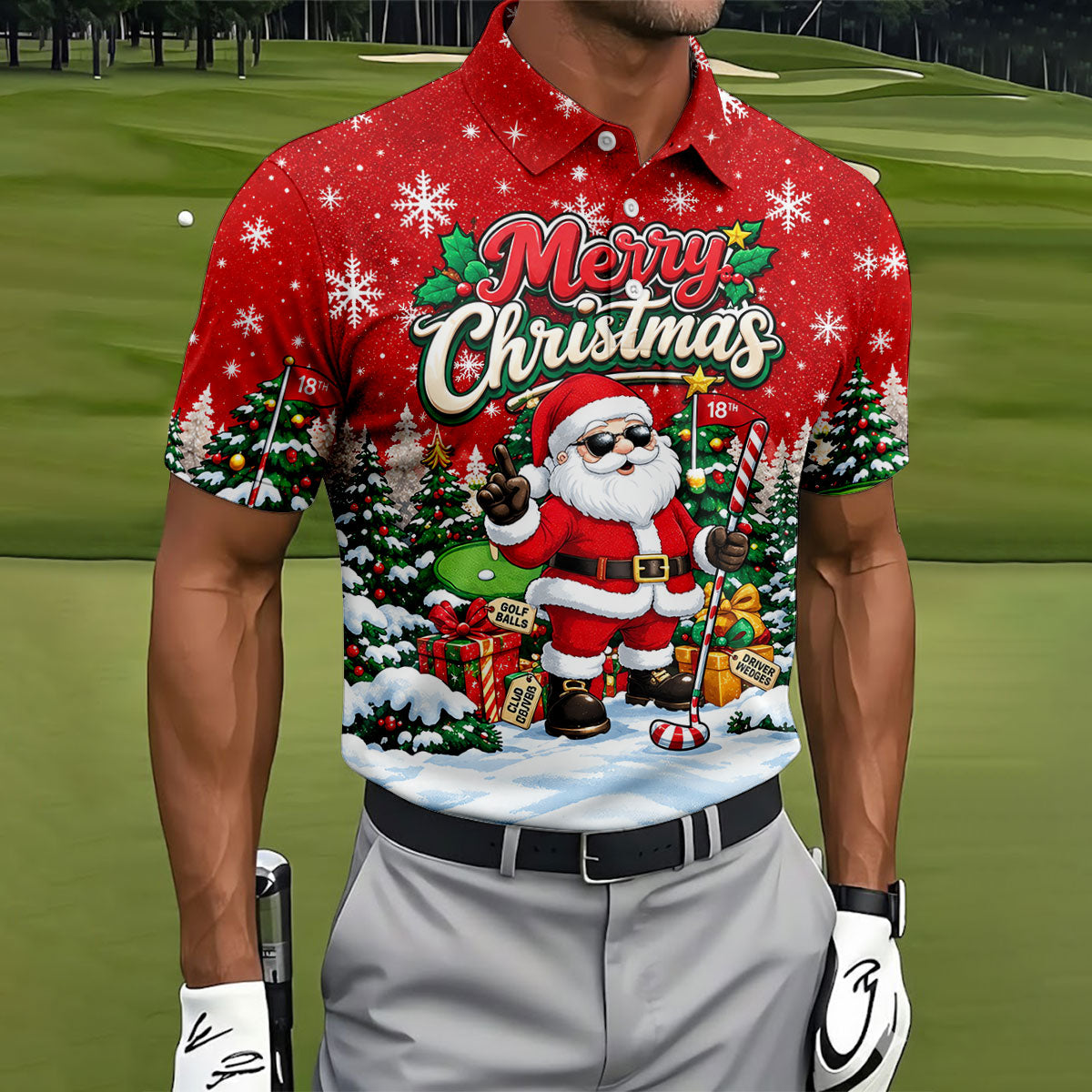 Retro Merry Christmas Script Christmas Golf Shirt, Mens Golf Polo, Mens Golf Shirts