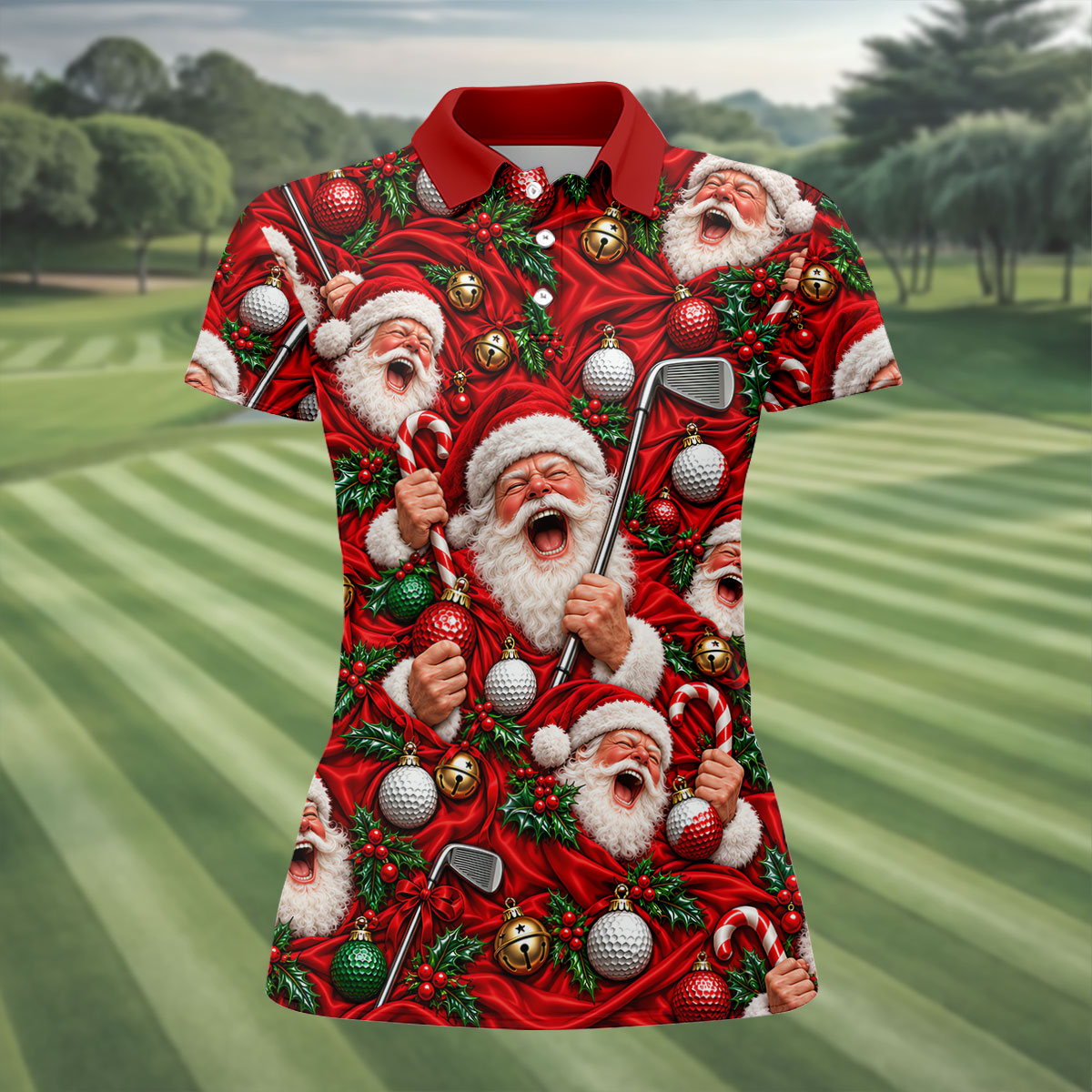 Santa Golf Ornaments Christmas Golf Shirt, Womens Golf Tops, Golf Gifts For Women