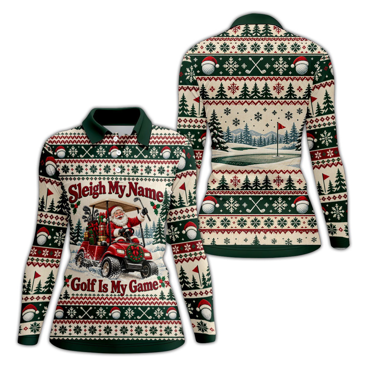 Sleigh My Name Golf Cart Christmas Golf Shirt, Womens Golf Tops, Womens Golf Apparel