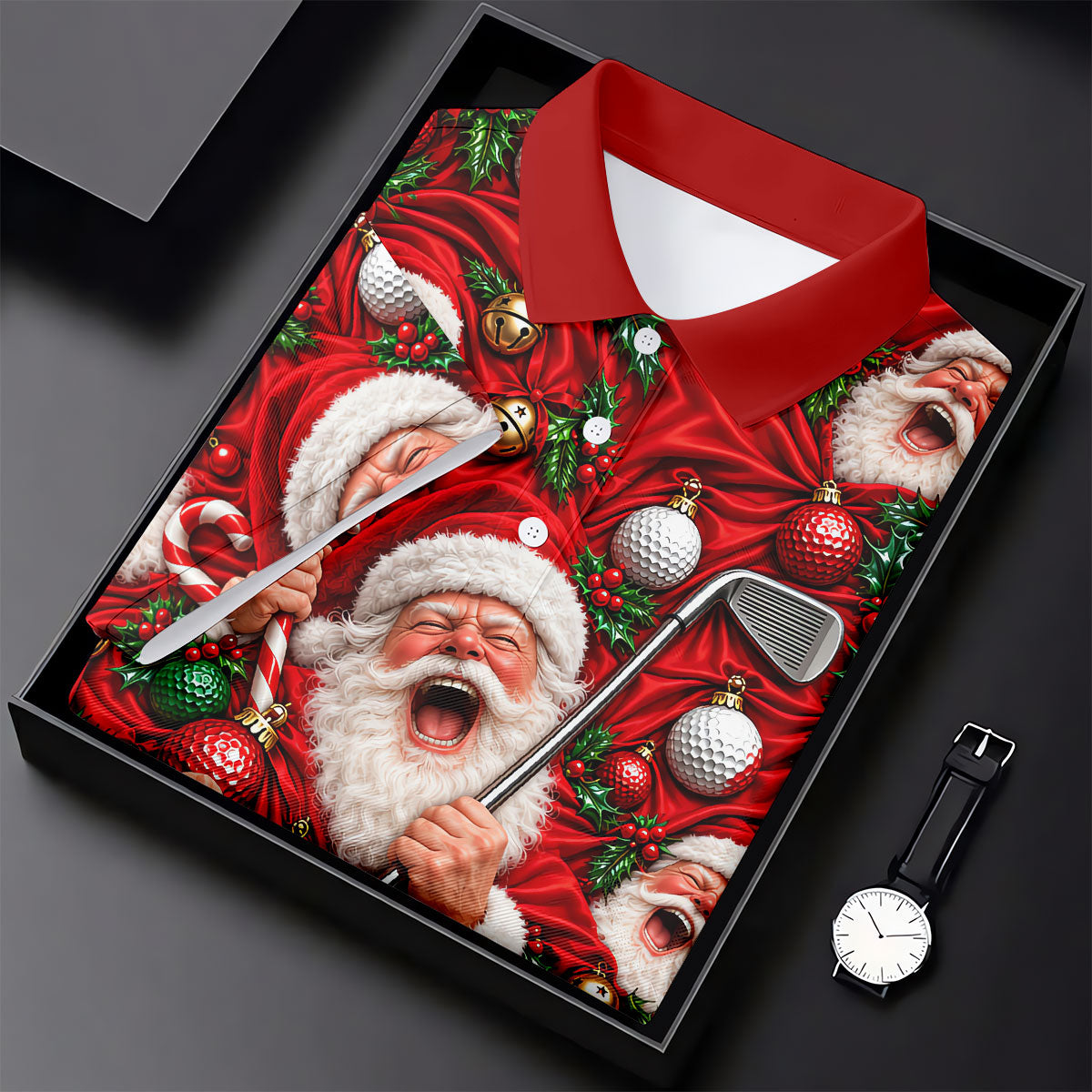 Santa Golf Ornaments Christmas Golf Shirt, Golf Shirts For Men, Mens Golf Shirts