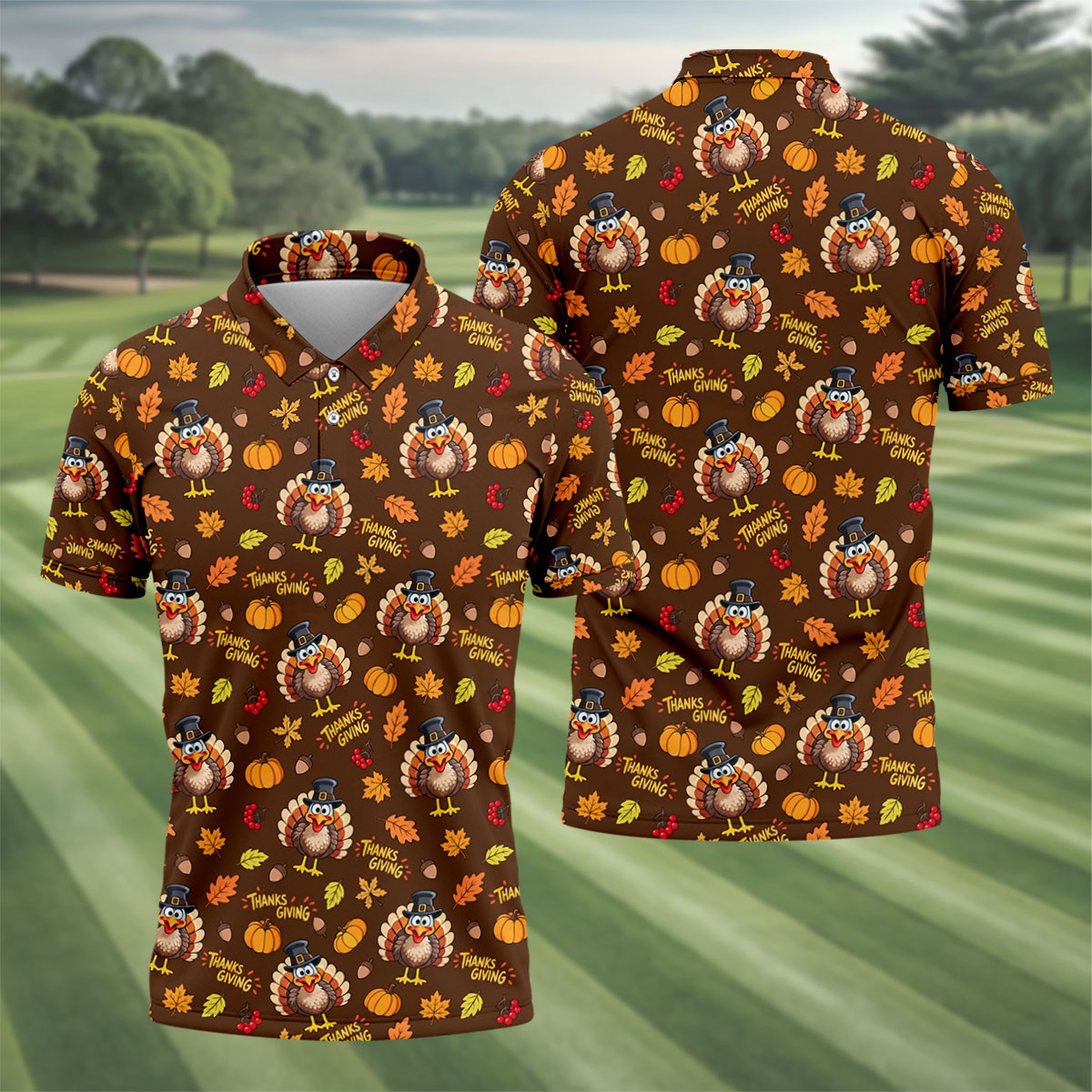 Thanksgiving Turkey Golf Polo Shirt, Mens Golf Polo Shirt, Golf Shirts For Men
