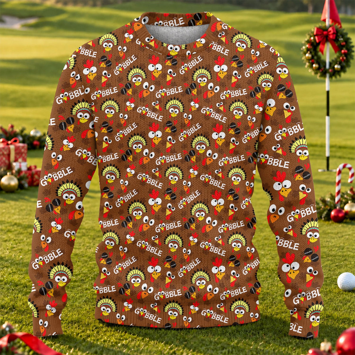 Ugly Christmas Sweater Thanksgiving Gobble Turkey, Golf Lover Gifts, Christmas Gifts