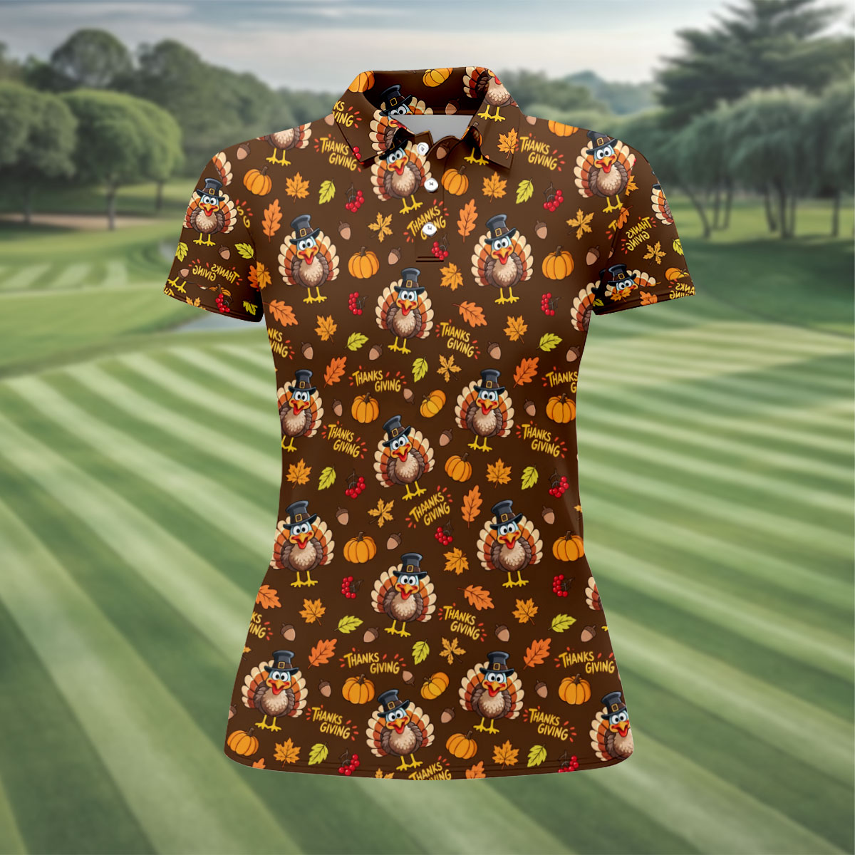 Thanksgiving Turkey Golf Polo Shirt, Womens Golf Tops, Ladies Golf Shirts