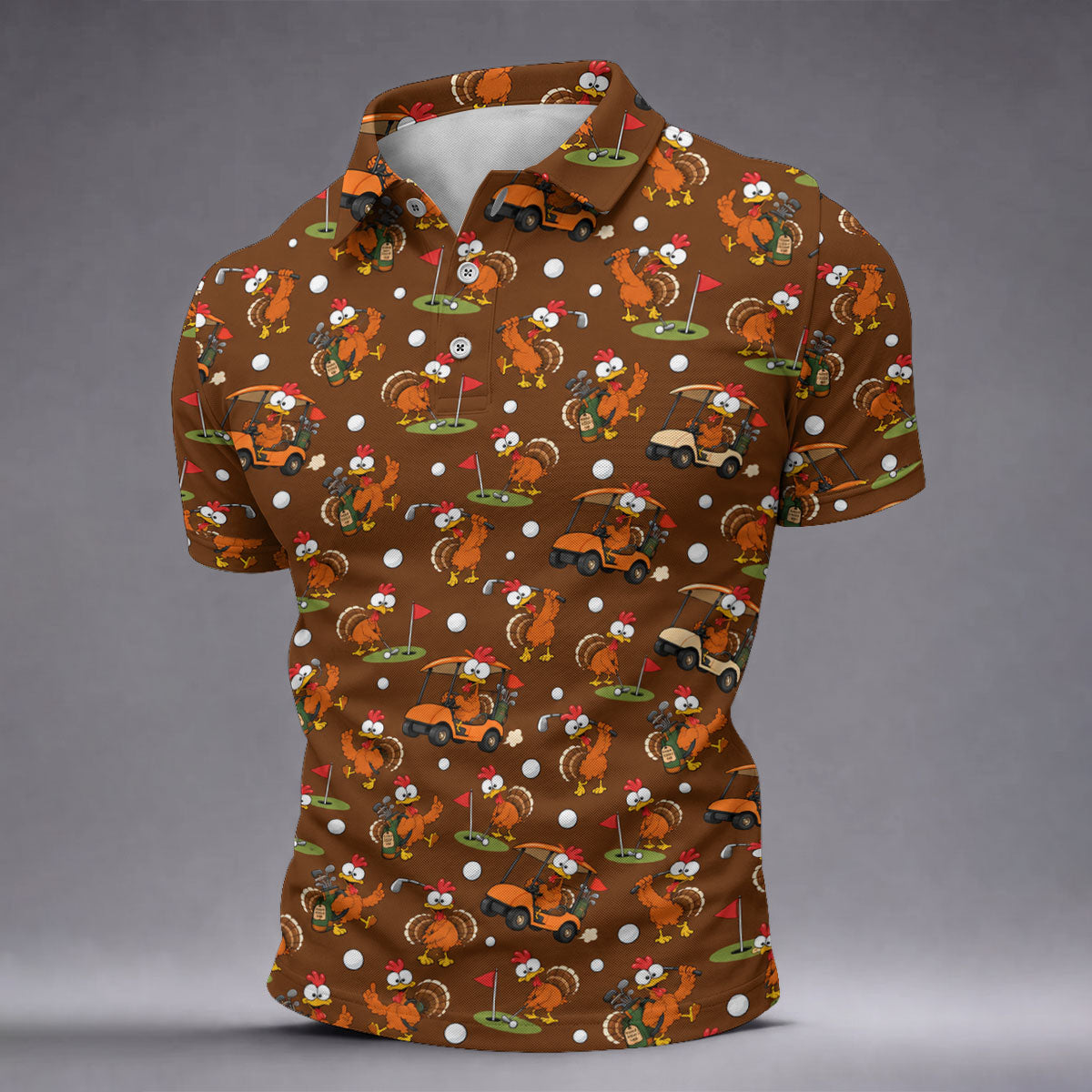 Thanksgiving Turkey Golf Cart Golf Polo Shirt, Mens Golf Polo, Funny Mens Golf Shirts
