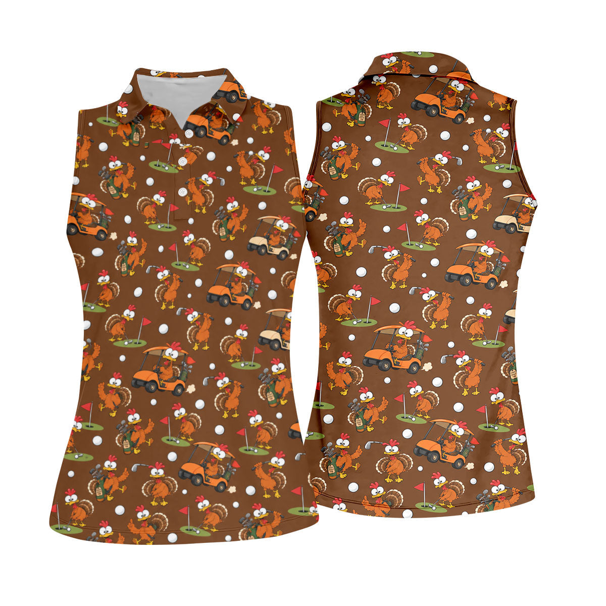 Thanksgiving Turkey Golf Cart Golf Polo Shirt, Womens Golf Tops, Golf Shirts For Women