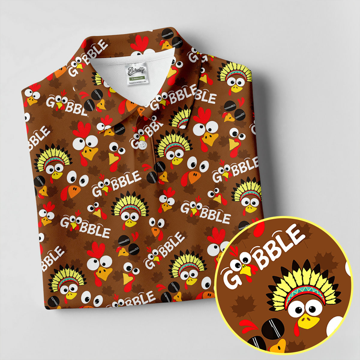 Thanksgiving Gobble Turkey Heads Golf Shirt, Womens Golf Tops, Womens Golf Apparel