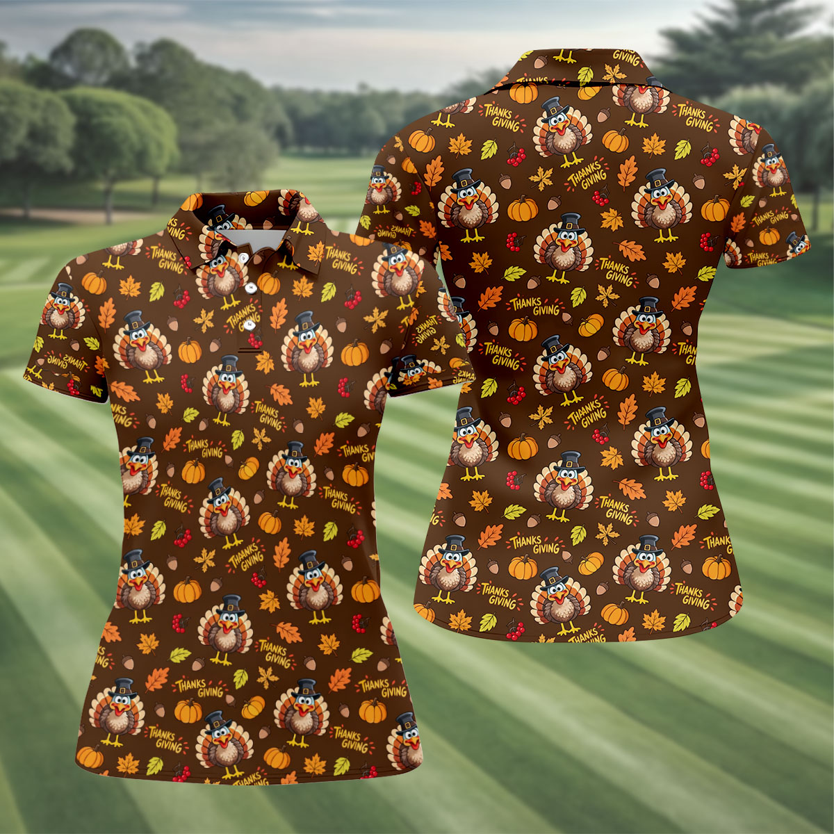 Thanksgiving Turkey Golf Polo Shirt, Womens Golf Tops, Ladies Golf Shirts