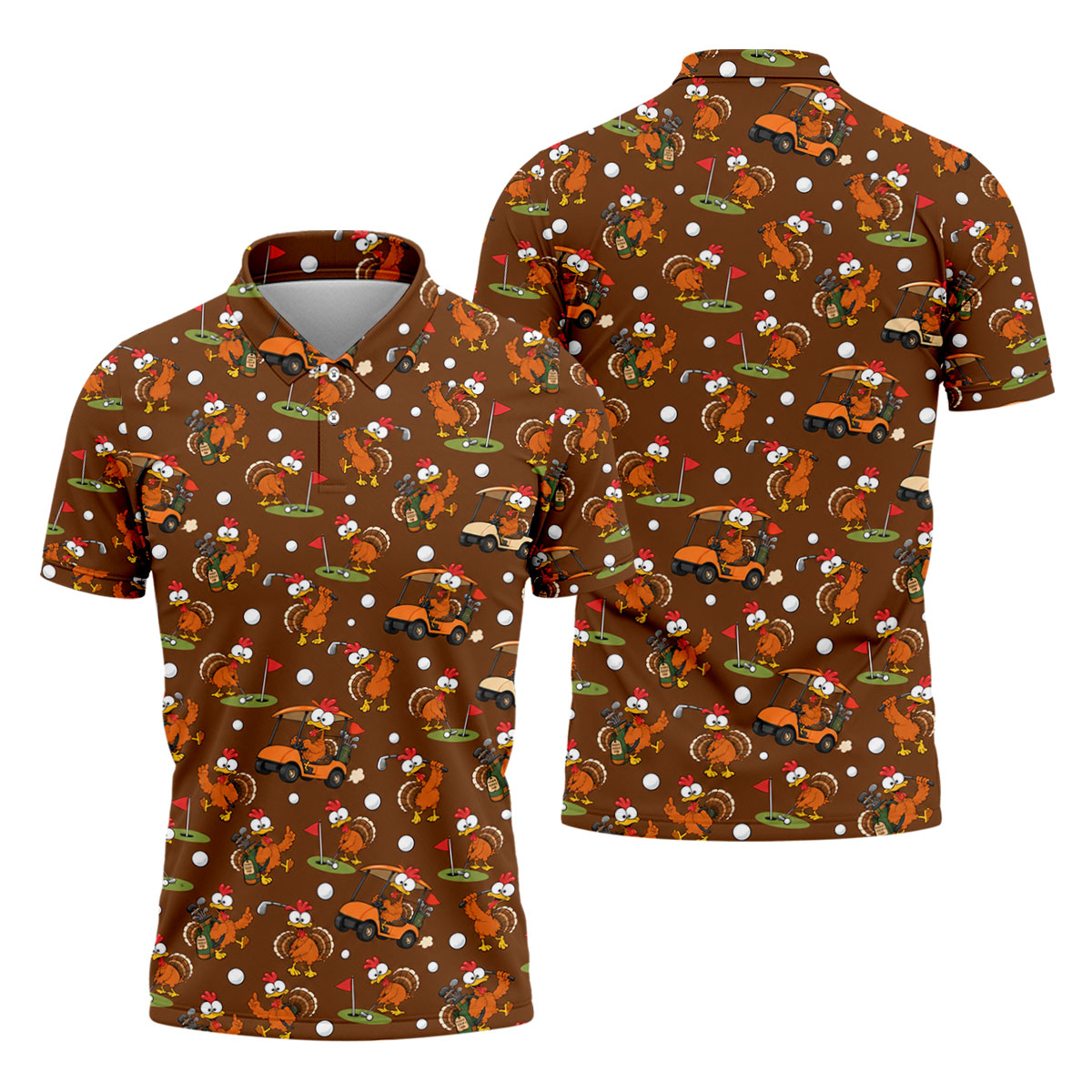 Thanksgiving Turkey Golf Cart Golf Polo Shirt, Mens Golf Polo, Funny Mens Golf Shirts