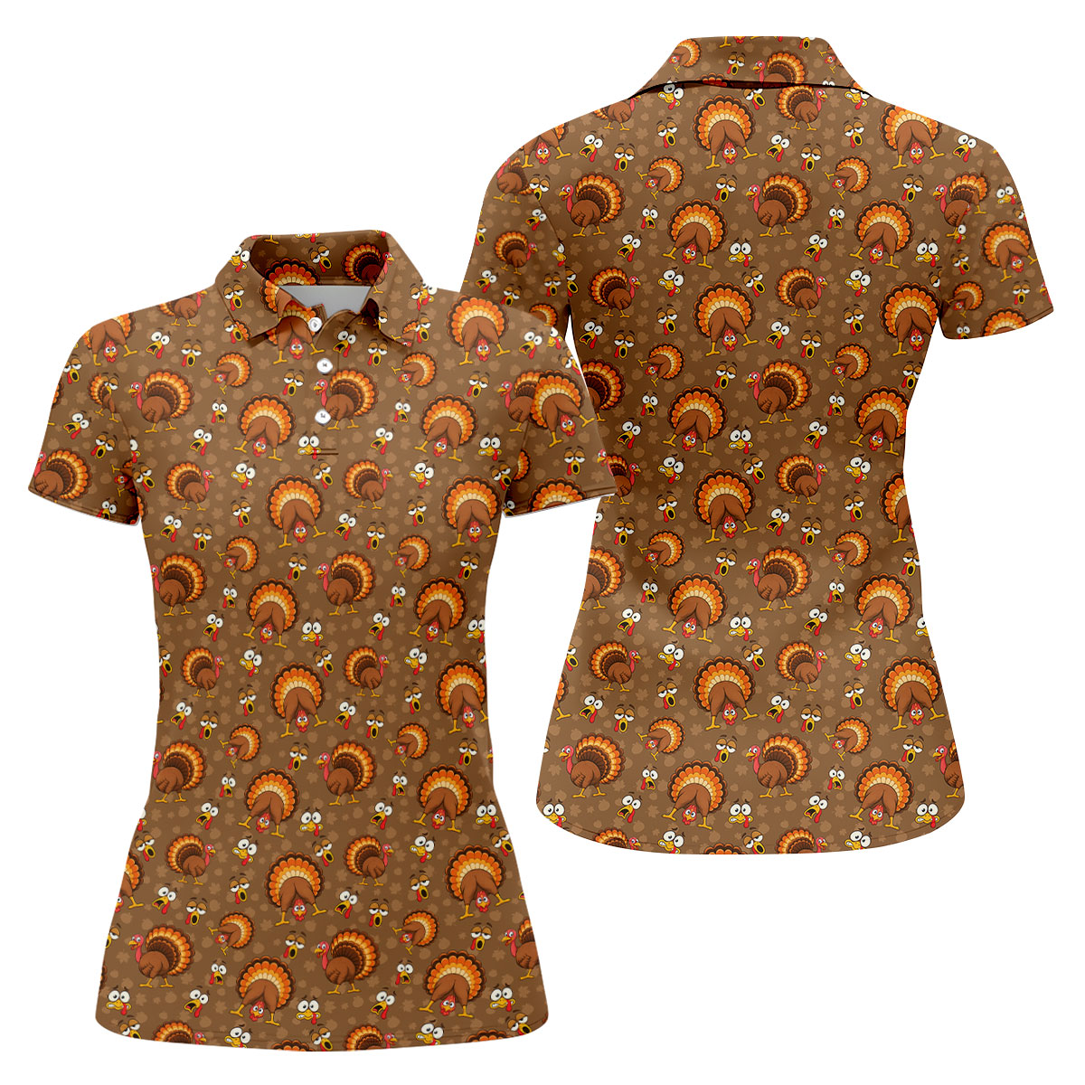 Thanksgiving Fan Tail Turkey Golf Polo Shirt, Womens Golf Apparel, Golf Gifts For Women