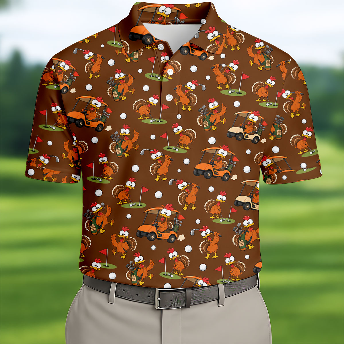 Thanksgiving Turkey Golf Cart Golf Polo Shirt, Mens Golf Polo, Funny Mens Golf Shirts