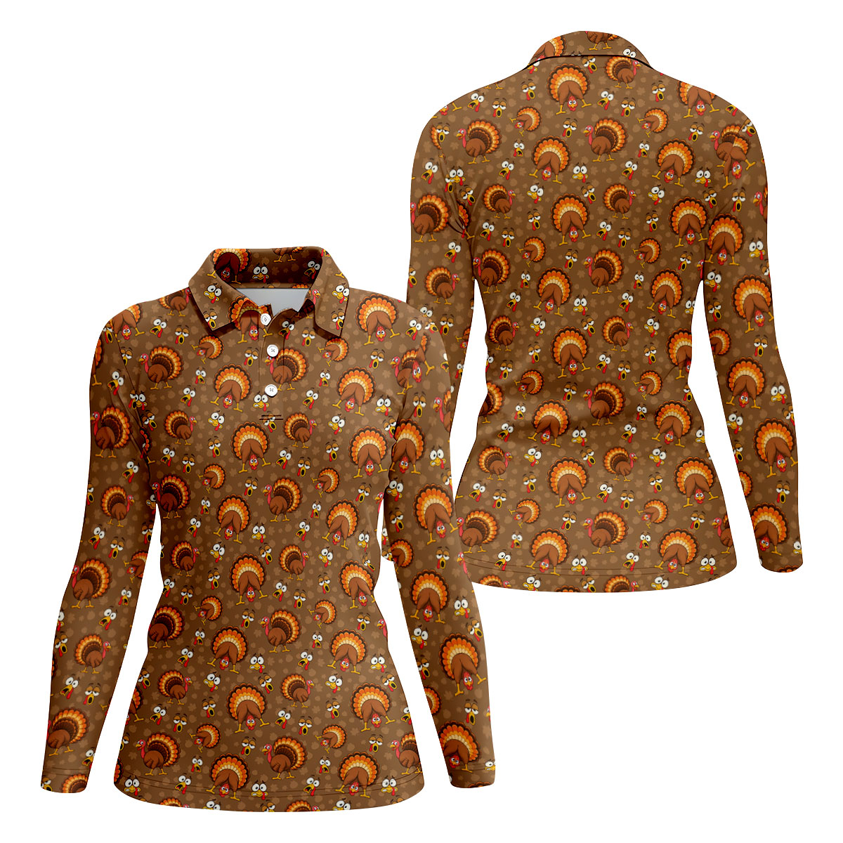 Thanksgiving Fan Tail Turkey Golf Polo Shirt, Womens Golf Apparel, Golf Gifts For Women