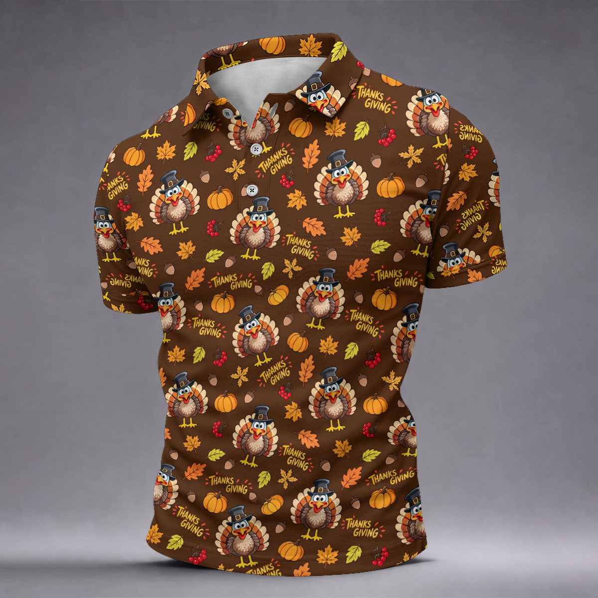 Thanksgiving Turkey Golf Polo Shirt, Mens Golf Polo Shirt, Golf Shirts For Men