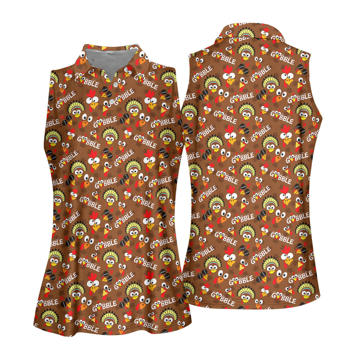 Thanksgiving Gobble Turkey Heads Golf Shirt, Womens Golf Tops, Womens Golf Apparel
