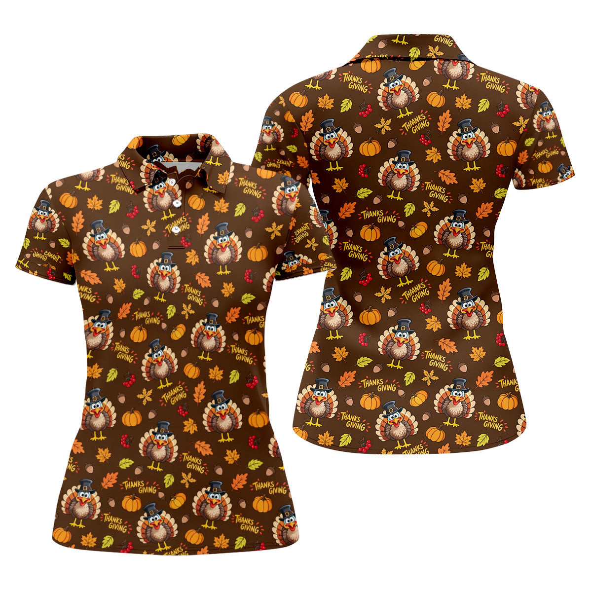 Thanksgiving Turkey Golf Polo Shirt, Womens Golf Tops, Ladies Golf Shirts