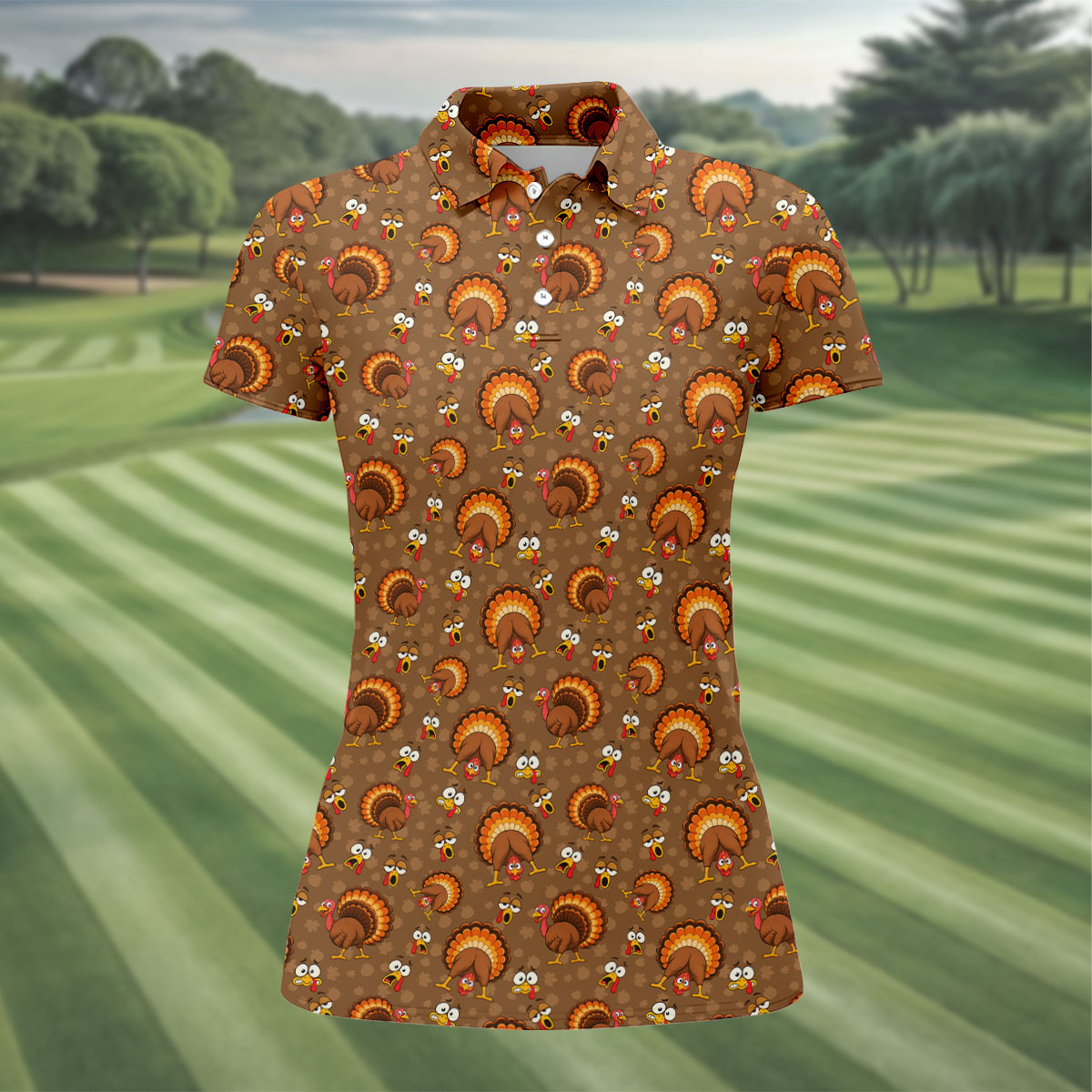 Thanksgiving Fan Tail Turkey Golf Polo Shirt, Womens Golf Apparel, Golf Gifts For Women