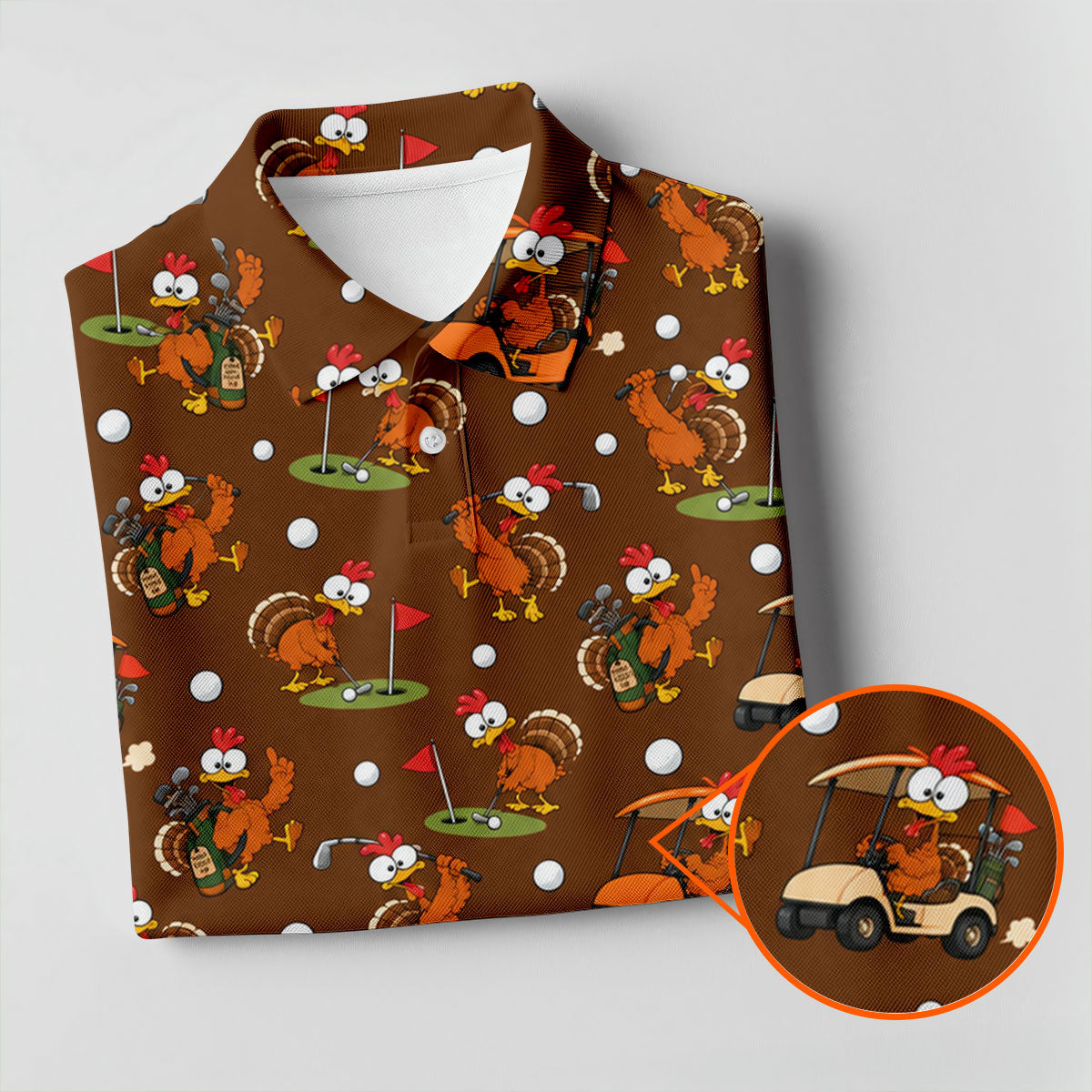 Thanksgiving Turkey Golf Cart Golf Polo Shirt, Mens Golf Polo, Funny Mens Golf Shirts