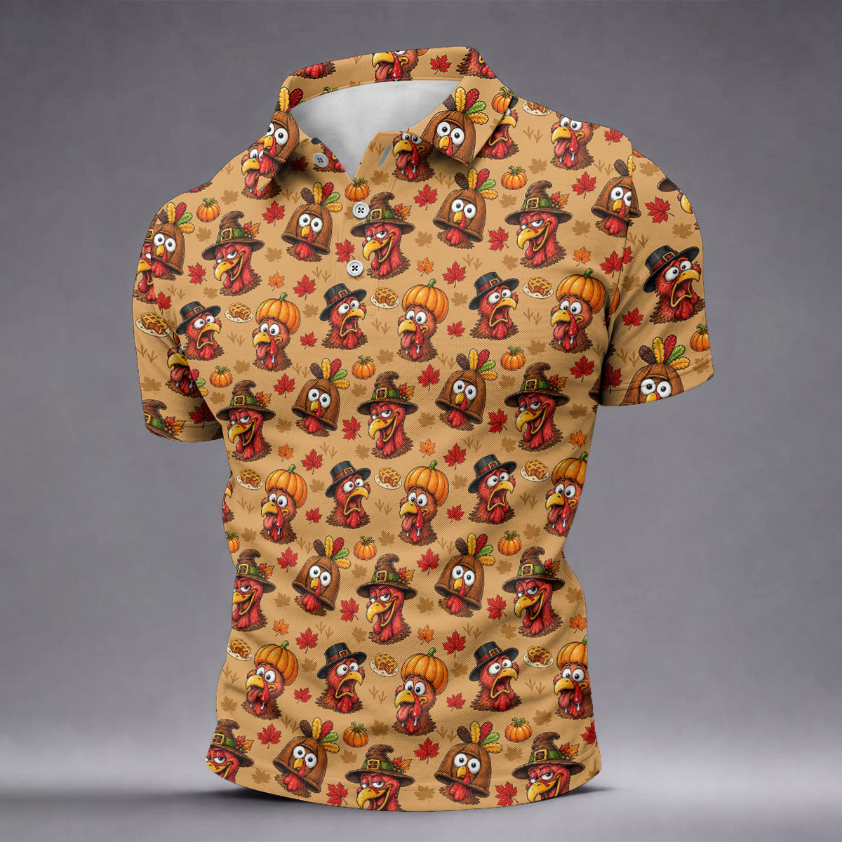 Funny Turkey Thanksgiving Pumpkin Golf Shirt, Mens Golf Polo, Mens Golf Shirts