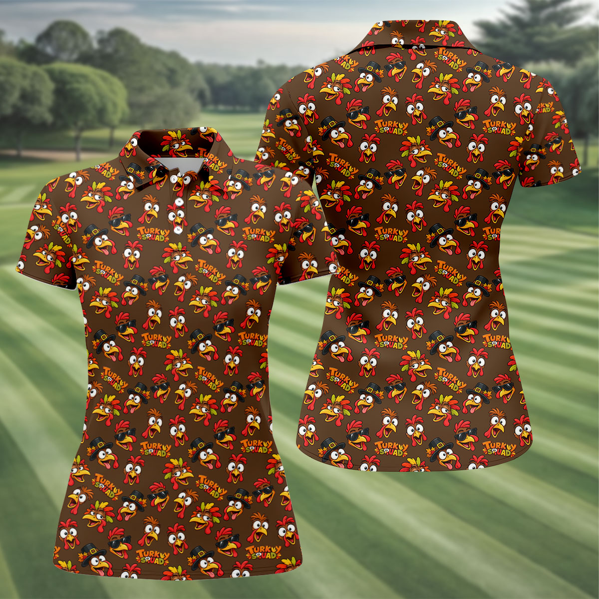 Thanksgiving Turkey Squad Golf Shirt, Womens Golf Apparel, Golf Shirts For Women