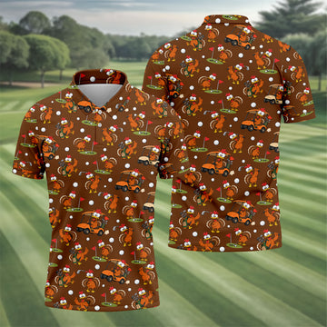 Thanksgiving Turkey Golf Cart Golf Polo Shirt, Mens Golf Polo, Funny Mens Golf Shirts