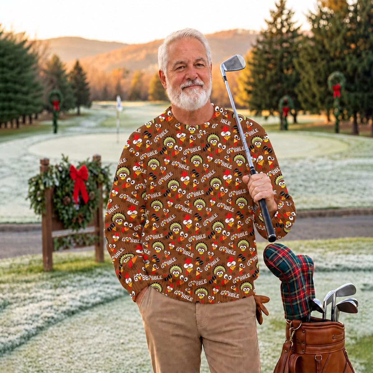 Ugly Christmas Sweater Thanksgiving Gobble Turkey, Golf Lover Gifts, Christmas Gifts
