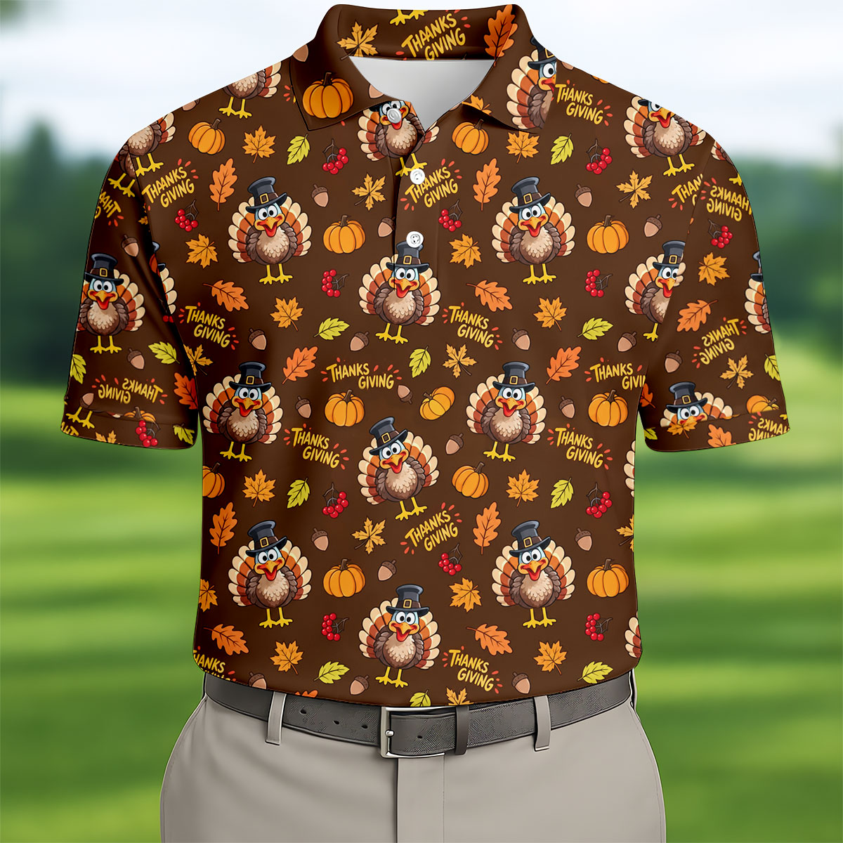 Thanksgiving Turkey Golf Polo Shirt, Mens Golf Polo Shirt, Golf Shirts For Men