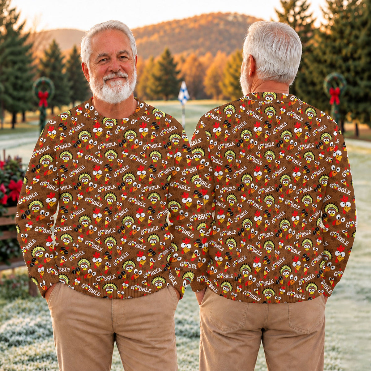 Ugly Christmas Sweater Thanksgiving Gobble Turkey, Golf Lover Gifts, Christmas Gifts