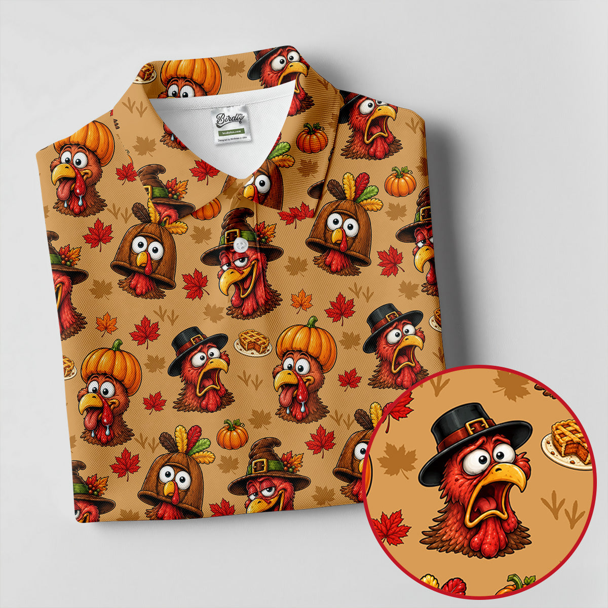 Thanksgiving Pilgrim Turkey Pumpkin Golf Shirt, Womens Golf Tops, Ladies Golf Apparel