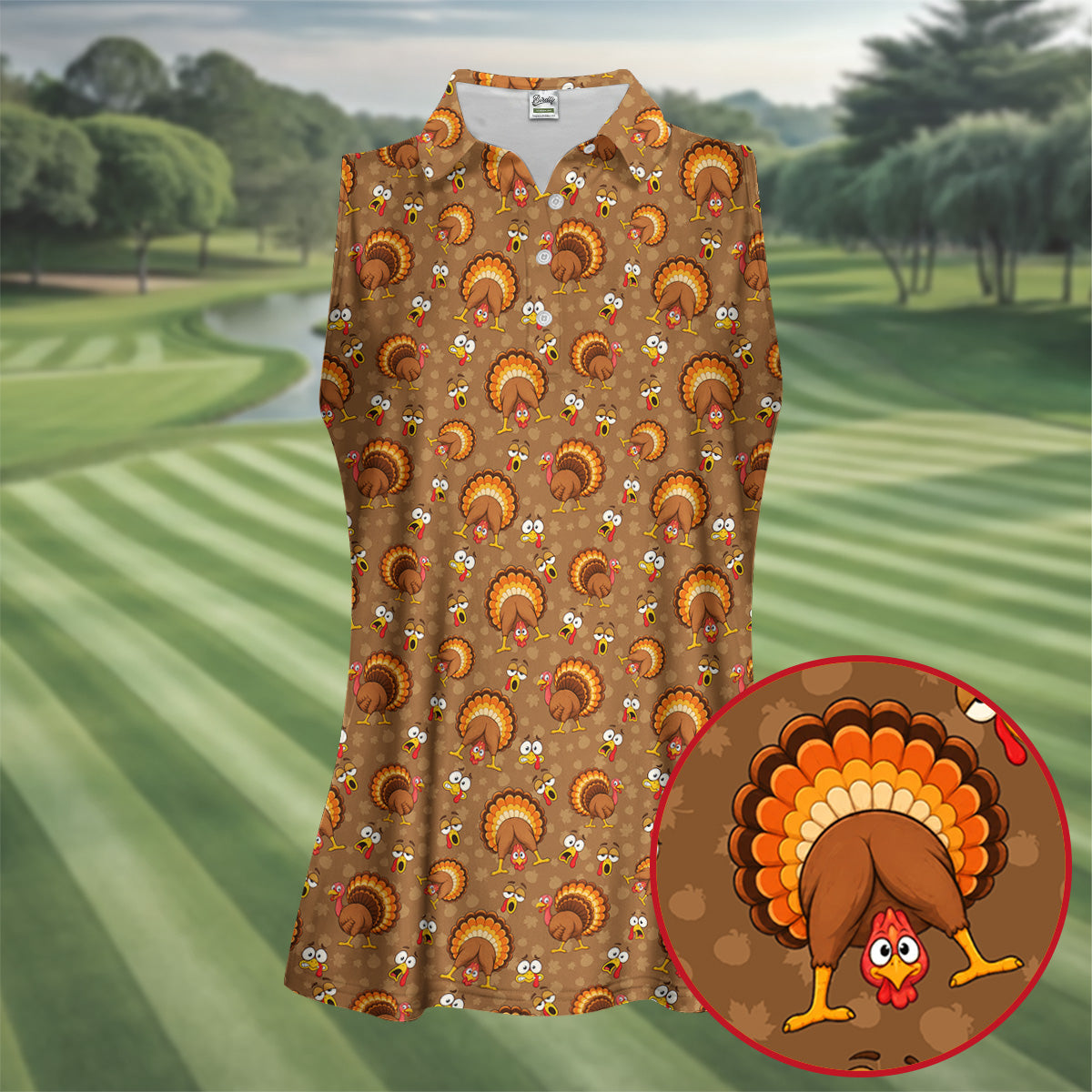 Thanksgiving Fan Tail Turkey Golf Polo Shirt, Womens Golf Apparel, Golf Gifts For Women