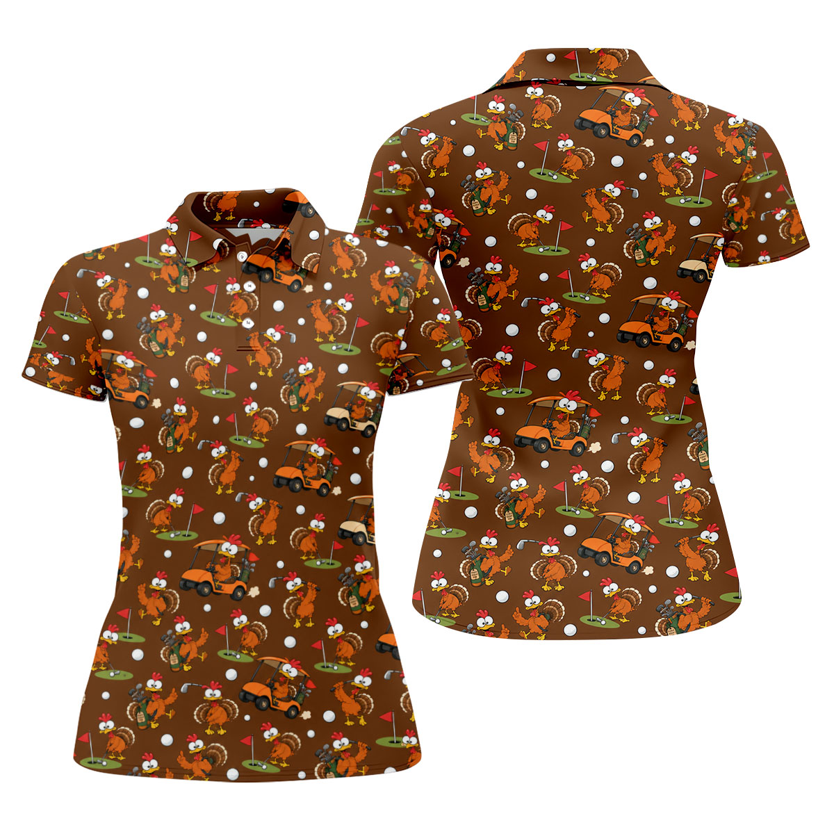 Thanksgiving Turkey Golf Cart Golf Polo Shirt, Womens Golf Tops, Golf Shirts For Women