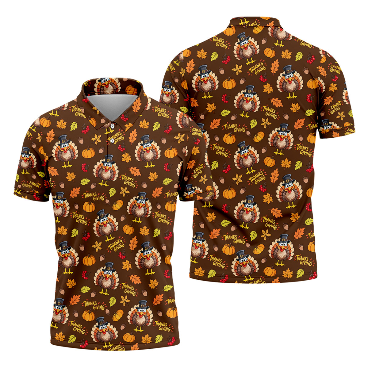 Thanksgiving Turkey Golf Polo Shirt, Mens Golf Polo Shirt, Golf Shirts For Men