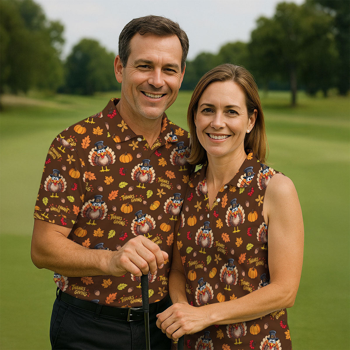 Thanksgiving Turkey Golf Polo Shirt, Mens Golf Polo Shirt, Golf Shirts For Men