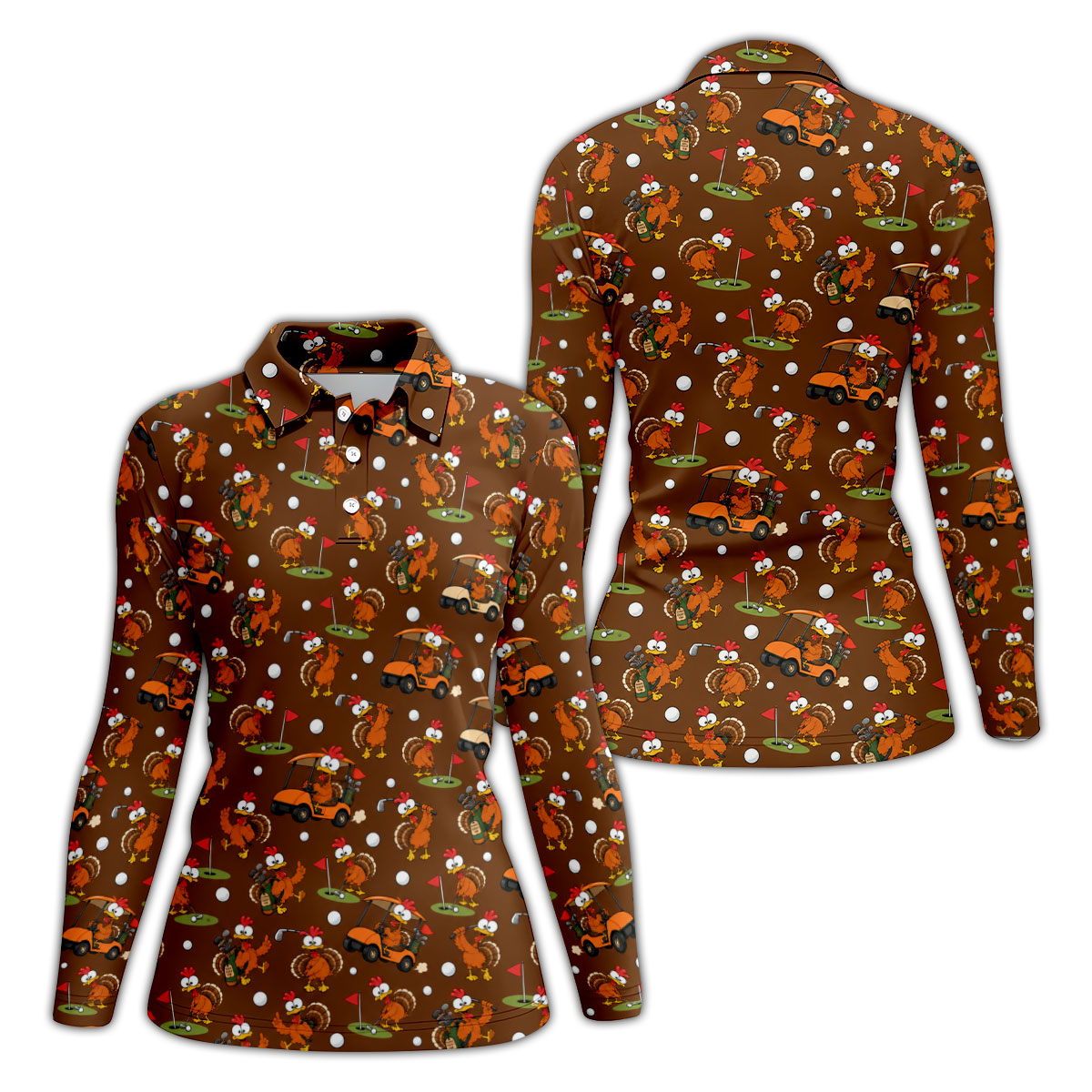 Thanksgiving Turkey Golf Cart Golf Polo Shirt, Womens Golf Tops, Golf Shirts For Women
