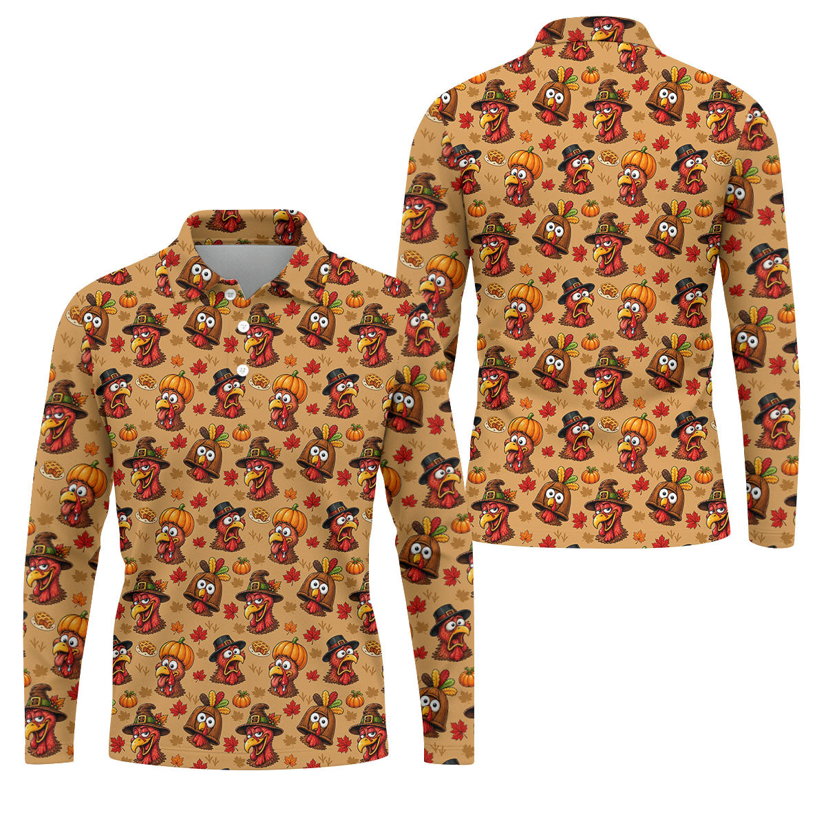 Funny Turkey Thanksgiving Pumpkin Golf Shirt, Mens Golf Polo, Mens Golf Shirts